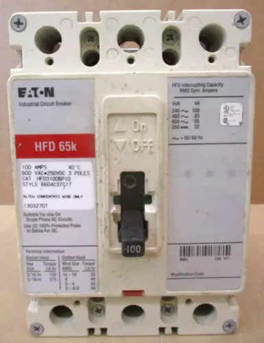 Eaton HFD3100BP10 Circuit Breaker  100 Amps  3 Poles 46548AB