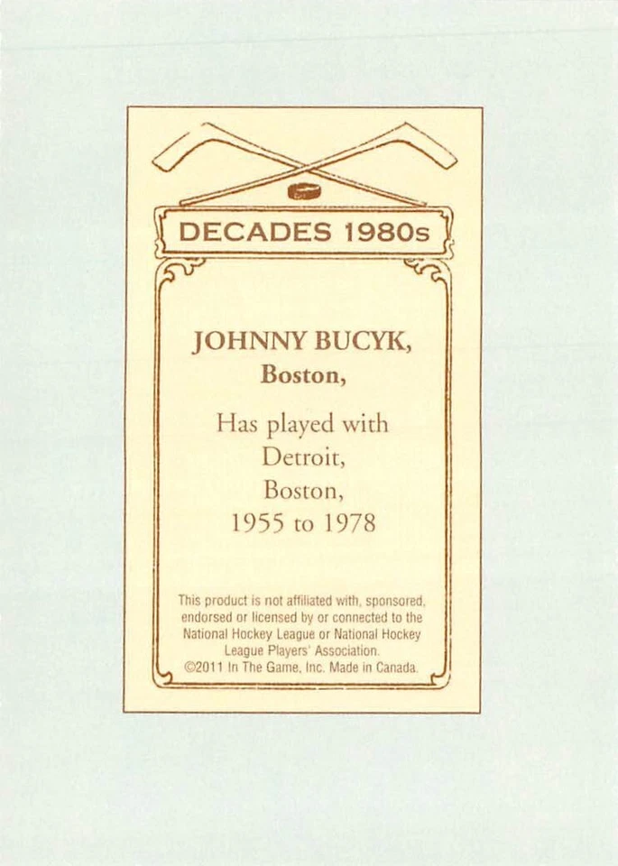 2010-11 ITG 100 Years of Card Collecting #55 Johnny Bucyk D - Image 2 of 2
