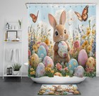 Spring Flower Butterfly Bunny Easter Shower Curtain Bathroom Accessories Set