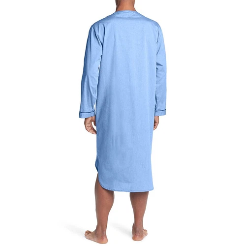 Herren Baumwolle Nachthemd Langarm Locker Lang Schlafshirt Pyjama Nachtwäsche Kleid - Bild 11 von 41