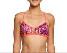 TYR Workout Bikini Machu Valley Top Strappy Geometric Purple Pink XS 0/2