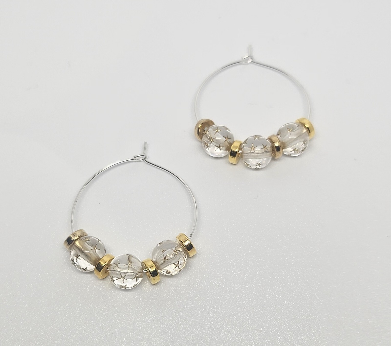 Hoop Earrings With Gold And Aqua Colour Beads.-image