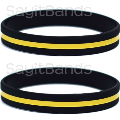 2 Thin Yellow Line Wristband - Awareness for Security Guards, Tow Truck Drivers