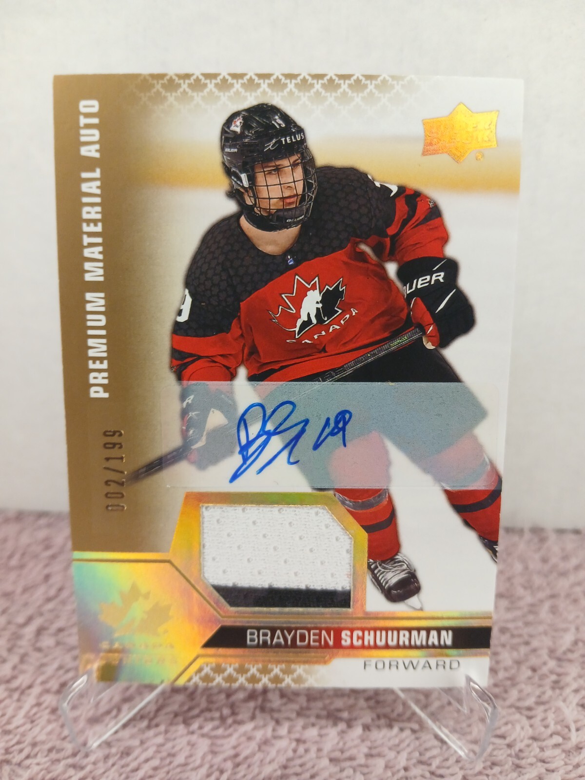 Brayden Schuurman Team Canada Patch Auto /199 2022 Dual Color Colour