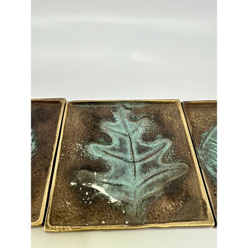 Vintage Heavy Set of 4 Coasters Metal Leaves Gold and Teal Blue - Picture 3 of 6