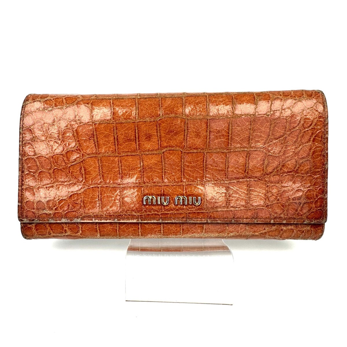 long crocodile Embossed MIU MIU 小物 wallet Wallet Long Leather Croc-Embossed Black - Miu Miu 小物
