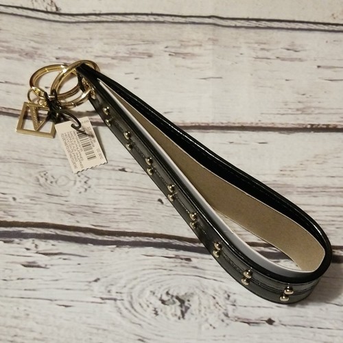 Victoria's Secret Black & Gold Tone Studded Wristlet Strap and Keychain New - Picture 4 of 5