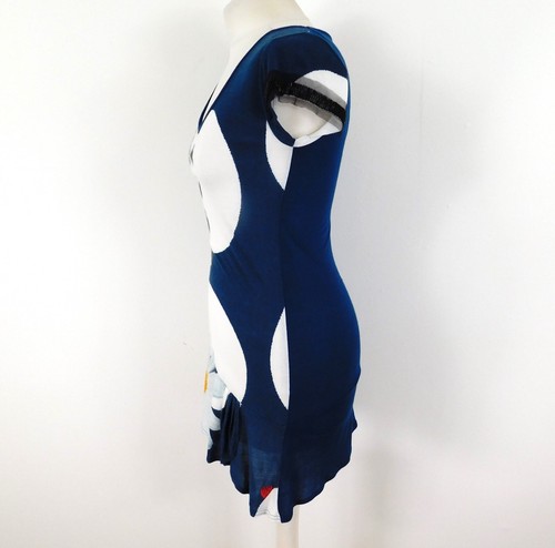 Desigual Navy White Daisy Print Dress Size Medium Graphic Design - Picture 2 of 8