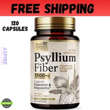 High Absorption Psyllium Husk Capsules 1500mg Daily Fiber Supplement, Psyllium