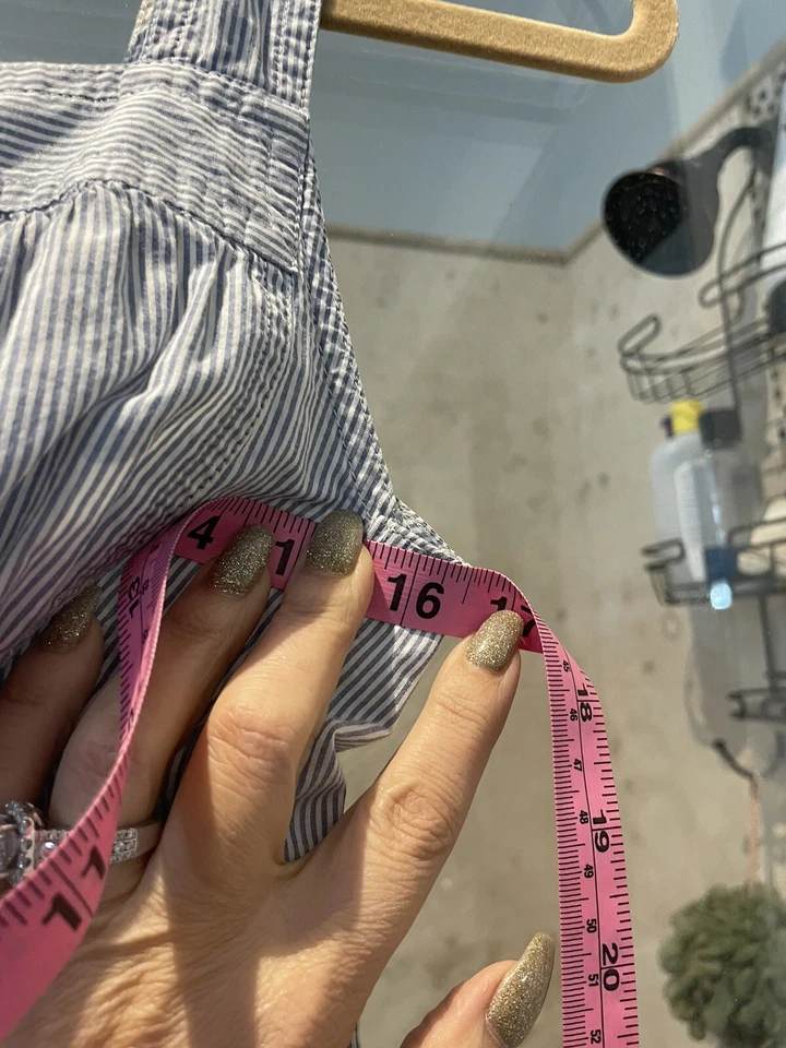 Marc Jacobs Babydoll Top S 6 Striped Seersucker Blue White Blouse Cotton Shirt - Image 3 of 4