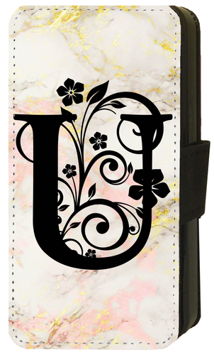 Personalised INITIALS iPhone BLACK FLORAL LETTER Wallet Flip Phone Case Galaxy. - Picture 6 of 11
