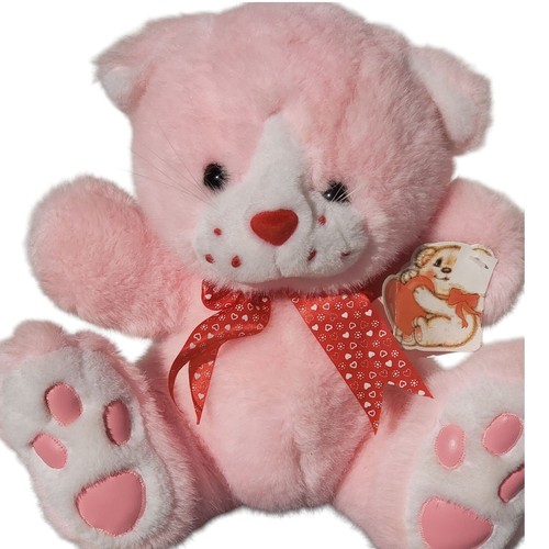 Animal Fair Pink Plush Cat With White Heart Red Bow EUC with Tag