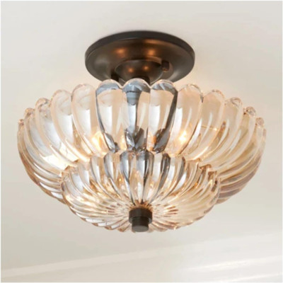 Modern Semi Flush Mount Ceiling Light with Brown Glass and Black Base