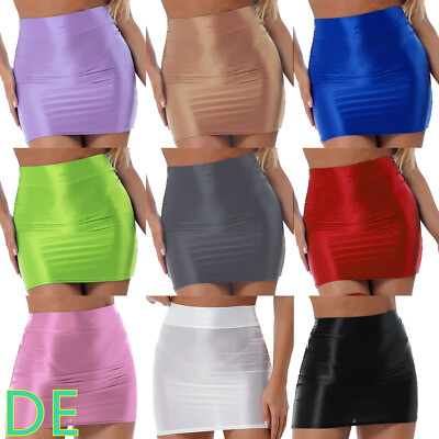 DE Damen Sexy Minirock Bodycon Rocks Glossy Bleistiftrock Hüftrock Unterrock 