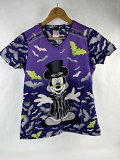 DISNEY MICKEY MOUSE SIZE X-SMALL UNIFORM SCRUB TOP HALLOWEEN PURPLE VAMPIRE BATS