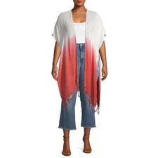 Time and Tru Kimono Womens Size Large Pink Ombre Tassel Hem Open Front Ruana