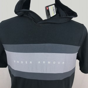 Under-Armour-Mens-UA-60-Hooded-Black-and-Gray-Short-Sleeve-Shirt-MEDIUM-NEW-NWT