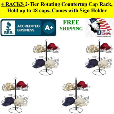 Revolving Baseball Back Rack 4 RACKS Countertop Cap Rack 2 Tier Rotating Holds 48 Baseball Football ...