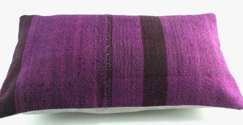 Decorative Purple Turkish Kilim Lumbar Pillow Cover 12x20 Purple Kilim Cushion - Picture 3 of 9