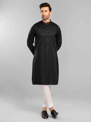 Pakistanische schwarze Dobby Kurta Kameez Herren große schmale Passform LIMETTE LEICHT 
