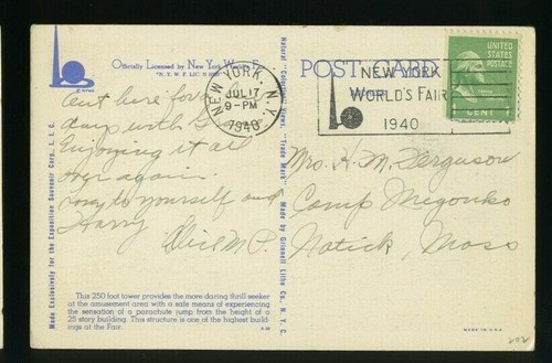 1939-40 Feria Mundial de Nueva York NYWF postal - salto en paracaídas - Imagen 2 de 2