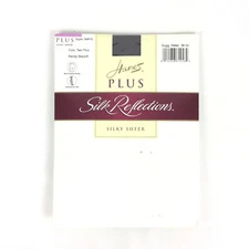 Hanes Silk Reflections Pantyhose Plus Size 2X Black Silky Sheer Enhanced Toe