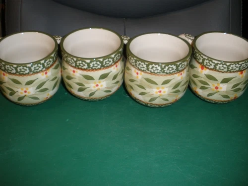 Temp-Tations Old World Green Mugs Cups Set of 4 12 oz Tara Floral EUC (11)