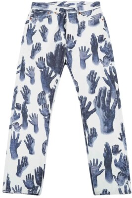 DENIM TEARS X LEVI'S 501 ORIGINAL FIT HANDS JEANS IN WHITE INDIGO