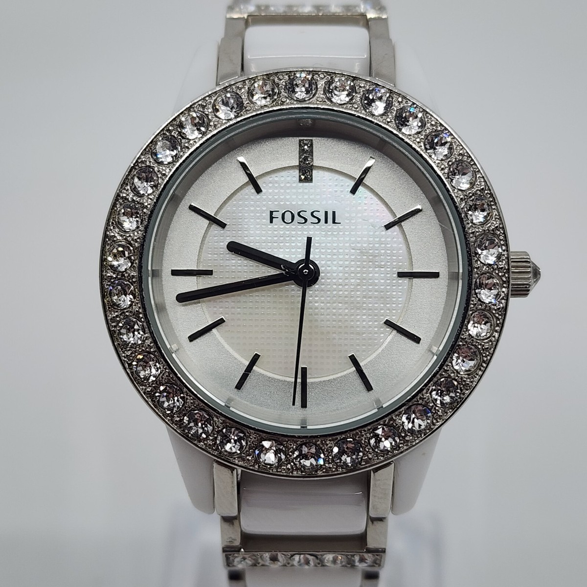 FOSSIL CE1017 Women Round Watch Silver Black CERAMIC 