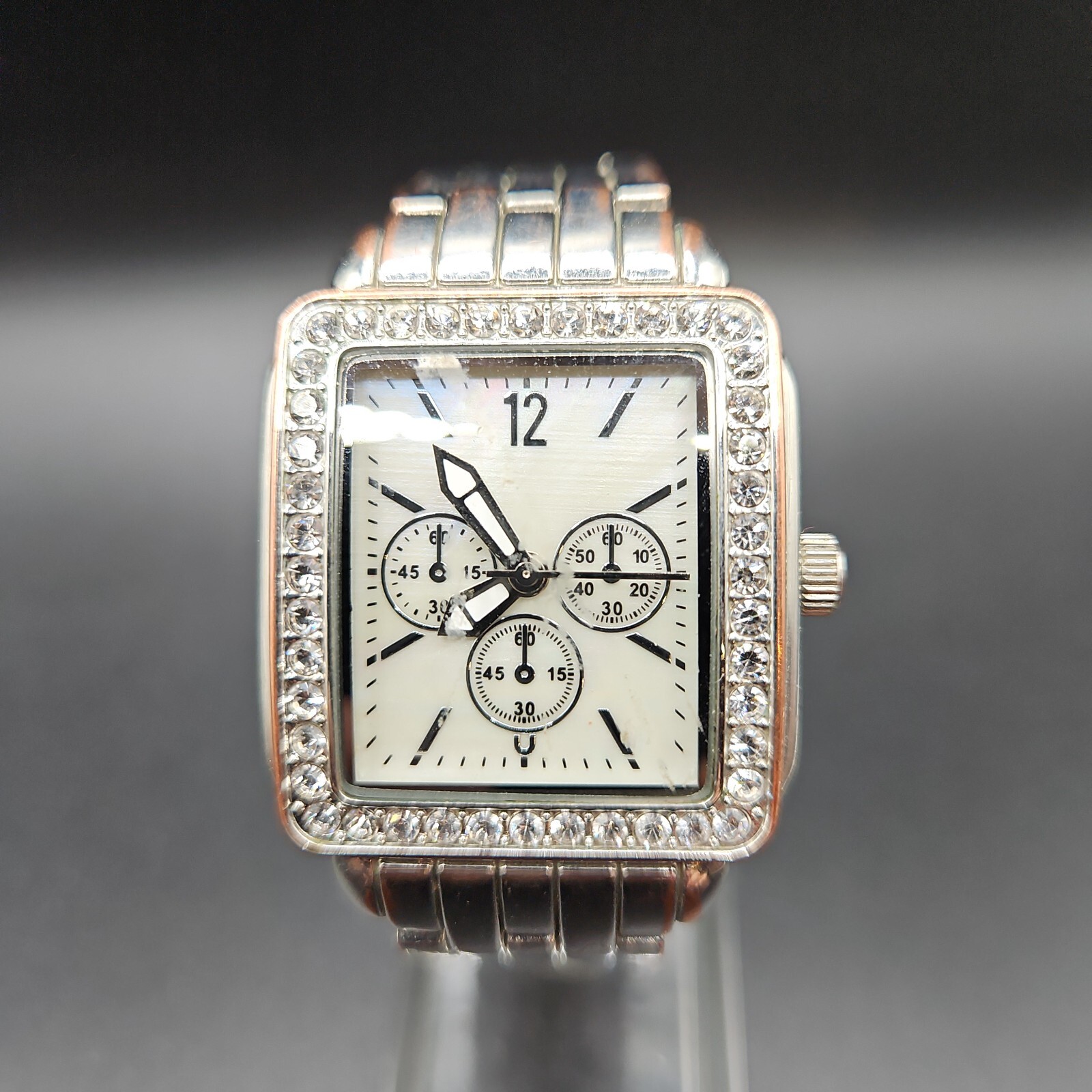 Analog Wristwatch Silver Tone Rectangular White F… - image 1
