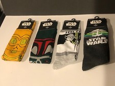 Lot of 4 - Star Wars - Crew Socks - Boba Fett C3PO Yoda Xwing - size 6-12