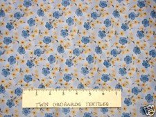 Kings Road Cotton Fabric Floral Optix Blue Yellow YARD