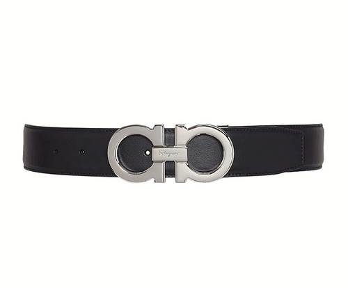 Ferragamo Gancini Reversible Belt Black Leather Adjustable Authentic