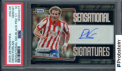 2025-26 Panini Black Prizm Fifa Soccer Sensational Diego Forlan AUTO 1/1 PSA 10