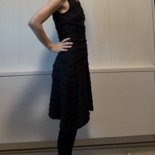 S / XS Max Studio Stretch Black Lace Textured Asymmetric Handkerchief Hem Dress - Picture 7 of 10