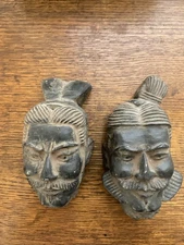 Set Of Two (2) Vintage Or Antique Chinese Warrior Masks Wall Hanging