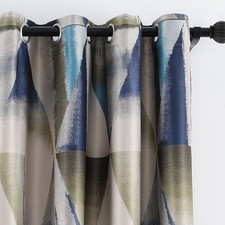 Window Curtains for Bedroom, Heavy Modern Style Geometric Blue Thermal Insula...