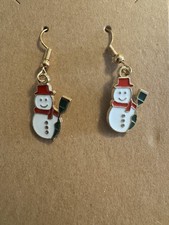 Snowman Red Hat Metal Dangle Earrings