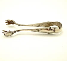 1920s Meriden Britannia Sterling Silver Sugar Tongs Floral Design Bird Claw