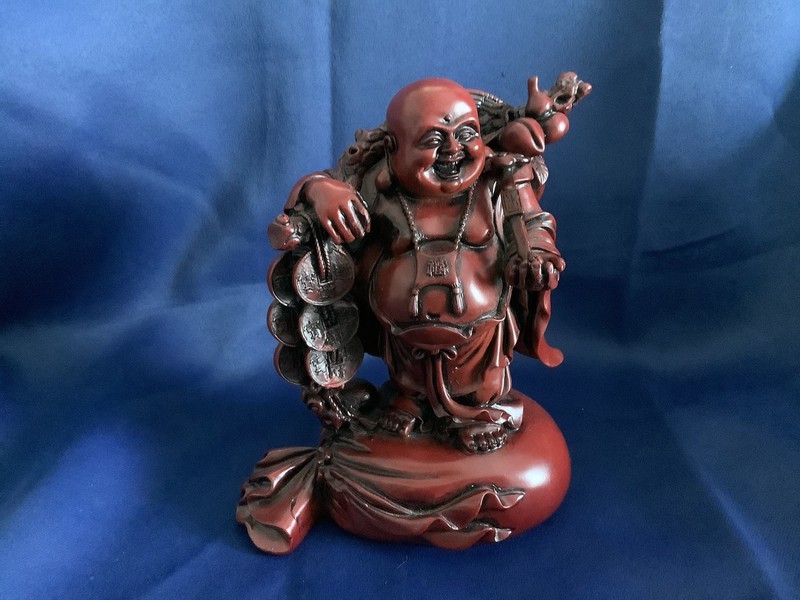 Laughing Buddha, 7” Dark Red Statue EC Heavy Resin