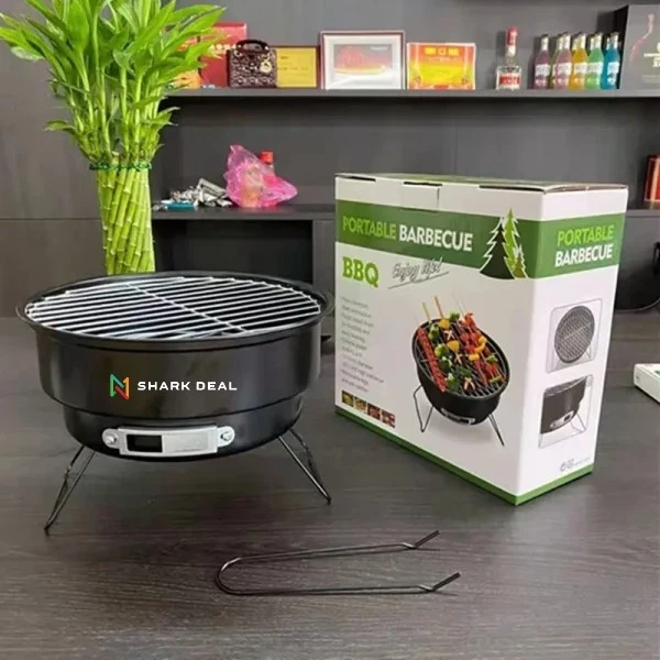 Mini Portable Camping Round Charcoal Bbq Barbeque Grill Stand Stove With...