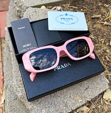 PRADA Milano Women&rsquo;s Rectangle Sunglasses Pink Plastic Frame Black Tinted