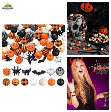 Halloween Wooden Beads 200 Pcs Various Colors Pumpkin Bat Craft DIY