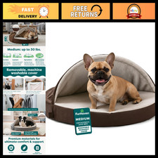 Orthopedic Round Dog Bed for Medium Dogs - Egg Crate Foam, Hooded Blanket, Washa