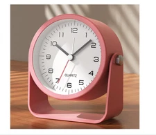 Small Round Desk Alarm Clock, Bedroom Silent Analog Alarm Clock Battery Operated