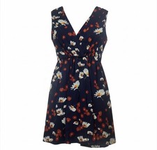 Alice + Olivia Floral V-Neck Sleeveless Mini Dress Navy Blue Daisy Print Women L