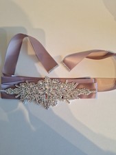 Dusty Rose Crystal Rhinestone Sash Ribbon Belt New Wedding Prom Special Occasion