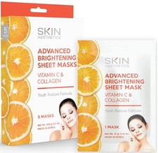 Vitamin C Collagen Sheet Face Mask - Reduces Wrinkles Age Spots, Hydrating -