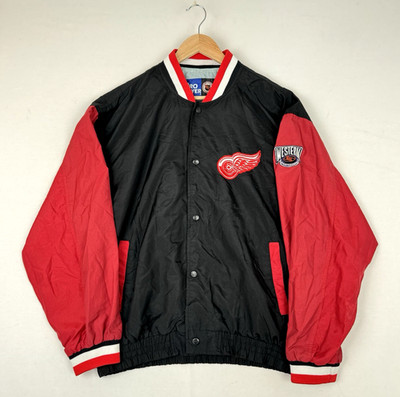 Detroit Red Wings Jacke Bomber Varsity Pro Player Vintage Button Up L NHL
