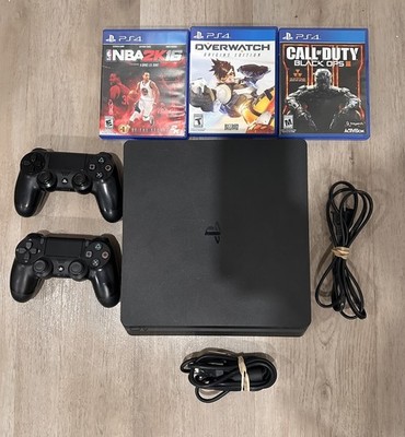 Sony PS4 Console 1TB Slim - FW 9.6 - HDMI/Power Cables and 2 Controllers Bundle
